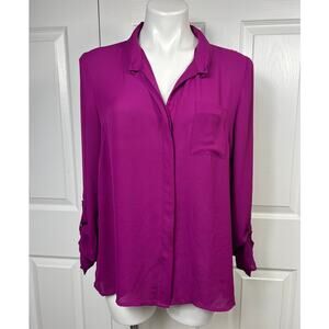 The Limited Women's Long Sleeve or Roll Tab Violet Purple Button Up Chiffon Top